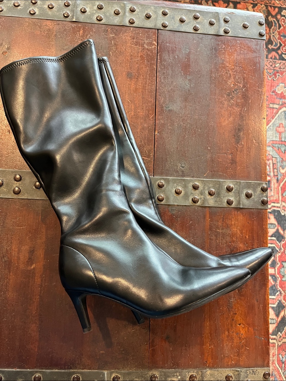 A New Day Black Pointed-Toe Mid-Heel Knee Boots - Women